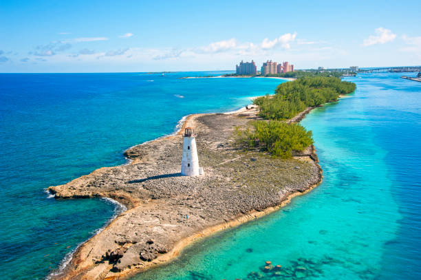 Nassau harbor lighthouse on the Paradise island, Bahamas